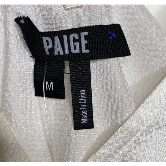PAIGE Women's Cateline Silk Choker Blouse Short Sleeve Top White Size Medium NWT - Picture 12 of 12